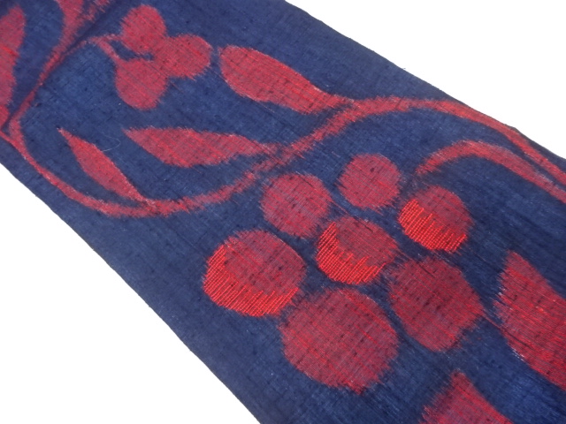 紗紬草花模様織出し袋帯